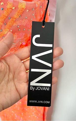 JVN by Jovani 🆕 JOVANI Sequin Embellished JVN23604A Maxi Dress Gown in Neon Orange Sz 0