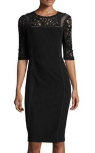 Rebecca Taylor  Short Sleeve Lace Mixed Media Sheath Dress Black Bodycon