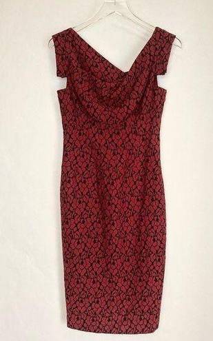 Black Halo  Jackie O Burgundy Wine Red Lace Cotton Raschel Dress Size 2