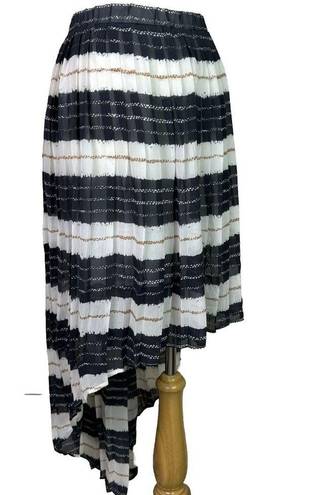 Harvé Benard Harve Benard Large Blue Line Stripe Hi Lo Striped Pleated Skirt Boho NWT