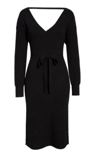 Chelsea28  Belted Long Sleeve V-Neck V-Back Sweater Dress in Black Sz XS NWT