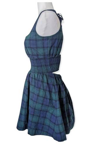 Hill House Cher Stewart Plaid Mini Dress Blue Green Size Medium