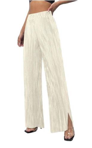 Bershka NWT  Pleated Wide Leg Palazzo Pants Size L, Cream New with Tag