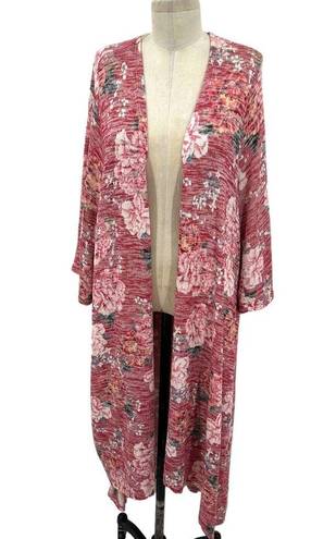 Torrid  Kimono Hi-Low Duster Sweater Red Rose Floral Print Plus Size 2X