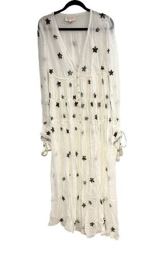 Rococo  Sand White Sequin Star Tiered Maxi Dress