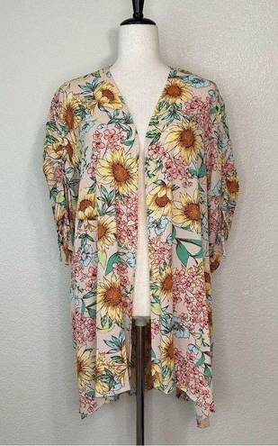 Maurice's  Floral Cinched Sleeves Open Front Kimono