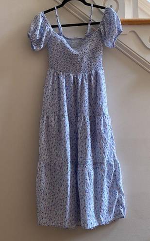 Heartloom  Printed Cottage Core Smocked Top Tiered Cold Shoulder Flowy Dress