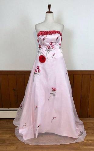 None Pretty Custom Pink Embroidered Rose Wedding Gown!