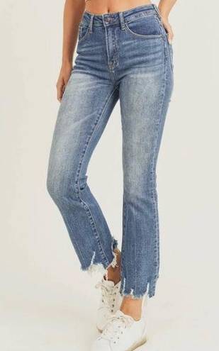 Risen frayed hem ankle flare high rise blue jeans size 31 NWT