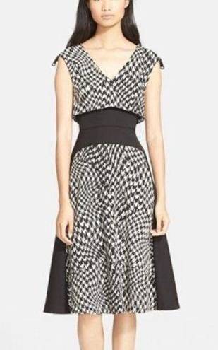 Tracy Reese  Black White Malak Houndstooth Jacquard MIDI Dress Size 6