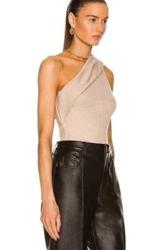 The Range  Folded One Shoulder Tank Top Ribbed Jersey Knit Saddle Tan Medium NEW