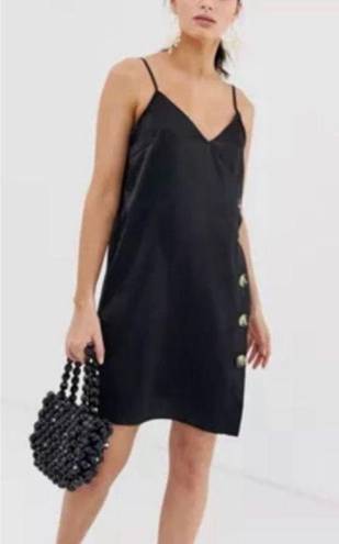 River Island  ASOS black side button satin slip dress size U.S. 6