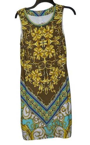 Joseph Ribkoff  Floral Boho Tank Midi Dress Sleeveless Braid Neckline Small Women