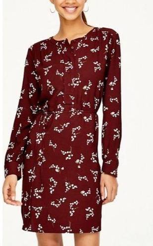 The Loft "" BURGUNDY FLORAL LONG SLEEVES SHIRTTAIL TIE WAIST CAREER DRESS SZE: S NWT