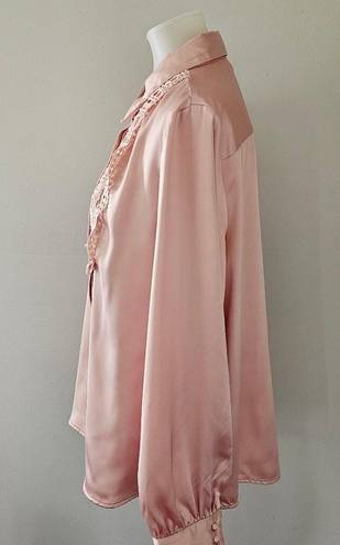 Pink Blush Ryegrass  Crochet Bib Satin Button Down Size XL