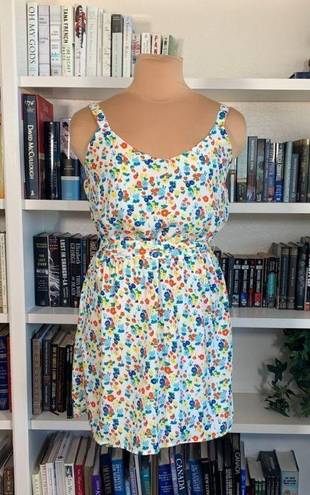 Bebop  Dress Mini White Tank Bright Floral Scoopneck Flirty Sleeveless Size Large