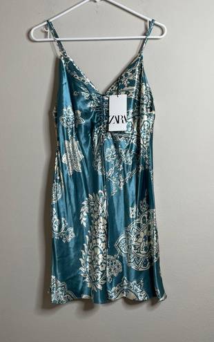 ZARA Satin Effect Print Mini Dress