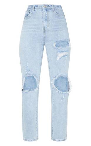 Pretty Little Thing Light Wash Distressed Straight Leg Jean