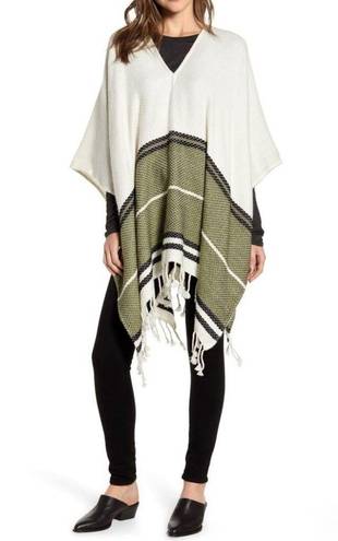 Treasure & Bond  Fringe Poncho Striped Boho Jacket Cover Cozy Warm Winter