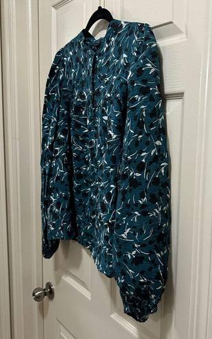 Who What Wear Womens  NWT Green Floral Button Down Puff Sleeve Blouse Top Size XL