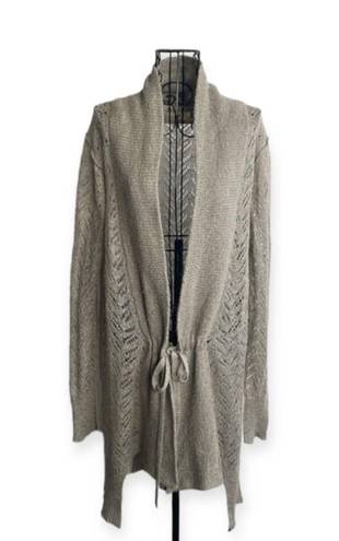 All Saints Grey Pointelle Wool Blend Tie Front Cardigan