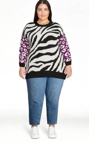 Terra & Sky  Women's Plus Size Drop Shoulder Print Sweater, Midweight 2X 20W-22W