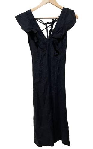 Rails  Constance Black Ruffle Linen Midi Dress Size XS