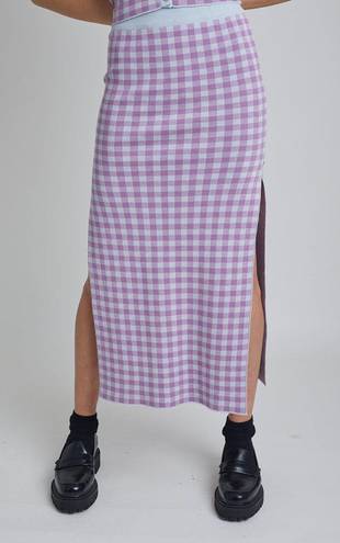 Free People Blue Purple Gingham Midi Skirt 