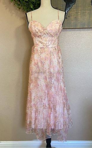 Lulus NWOT  Finest Endeavor Blush Pink Floral Pleated Bustier Midi Dress