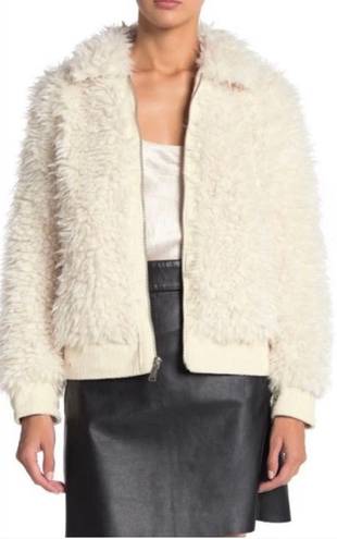 BCBGeneration Zip Front Faux Fur Jacket in Cream