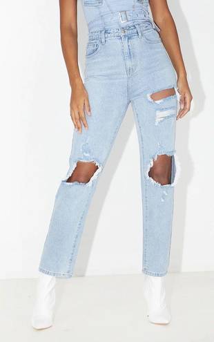 Pretty Little Thing Light Wash Distressed Straight Leg Jean