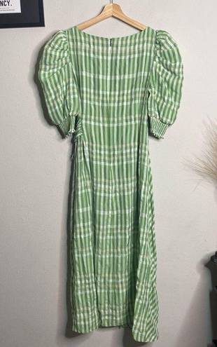 Cinq à Sept Cinq A Sept Dress Gia Plaid Puff Sleeve Green Midi Dress Size 6