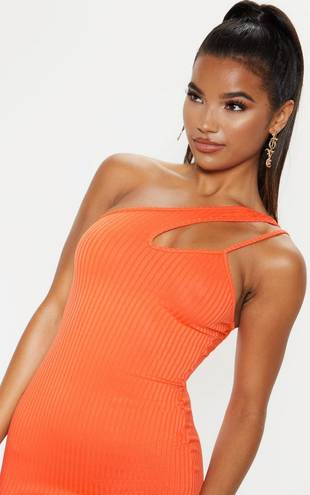 Pretty Little Thing  Bright Orange Asymmetrical Strap Detail Dress