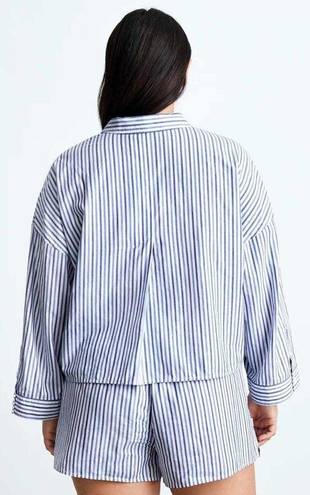 Everlane  Womens The Woven PJ Top Size S Blue White Striped Long Sleeve Boxy Fit