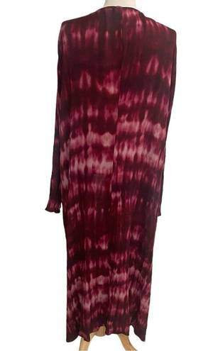 Torrid Women's  Wine Tie Dye Gauze Kimono Cardigan Size 4 Red Long Sleeve EUC