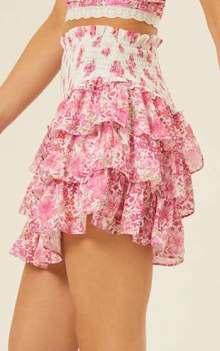 Altar'd State New! Altar’d State Medium Briella Fancy Pink Floral Tiered Mini Skirt~Love!