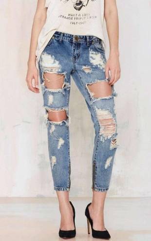 One Teaspoon  Trashed Distressed Freebird Zipper Ankle Jeans