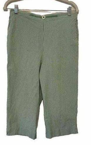 Alfred Dunner Petite Alfred Dunner Women Capri Pants 12 Green White Check Elastic Waist Cotton Blend