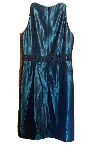 Badgley Mischka  Sz 8 Green Sateen Embellished Sleeveless Cocktail Evening Dress