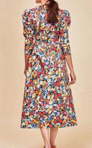 Hunter Bell  Patterson Floral Puff Sleeve Midi Dress Sz 0 Super bloom