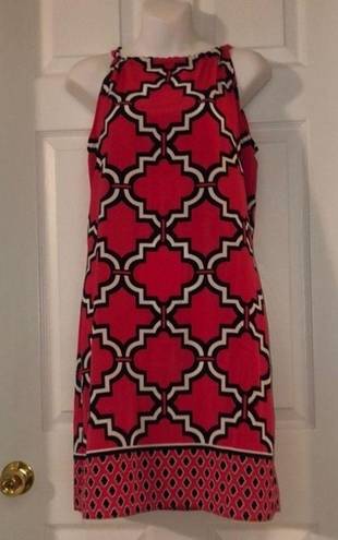 Crown & Ivy  Sz S Geo Print Fuchsia White Navy Halter Tie Dress