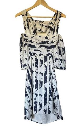 Alexis  Blue & White Floral Stripe Cut Out Dress XS