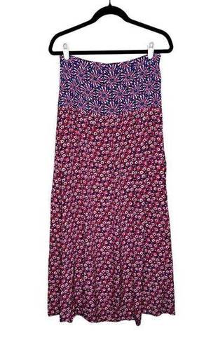 Juicy Couture  Ditsy Daisy Floral Silk Maxi Skirt Size 6 Pink Red New Black Label