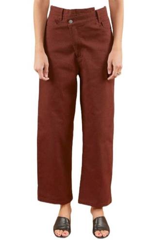 C/MEO COLLECTIVE  Cross Over Wide Leg Cropped Jeans in Mahogany Size 4 NWT