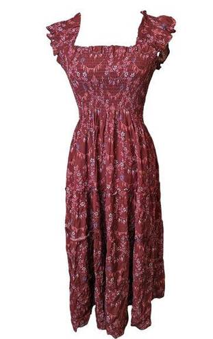 Hill House Ellie Nap Dress Size Small  Garnet Charm Scallop Crinkle Chiffon