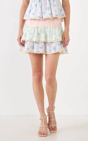 Free The Roses  Color Block Eyelet Trim Detail Mini Skirt in multicolor size XS