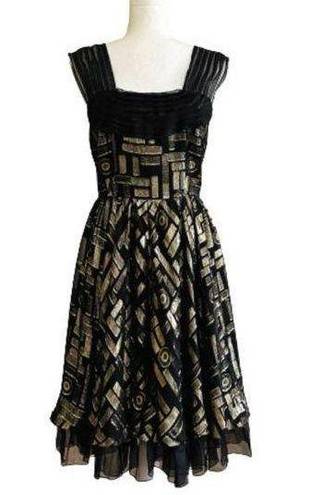 2 B. Rych  Dress Black Metallic Gold Silk Chiffon Sleeveless Party Dress Size 6