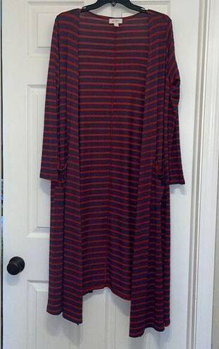 LuLaRoe  Red & Blue Striped Sarah Duster Open Cardigan