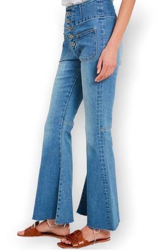 Wishlist  High Rise Bell Bottom Flare Raw Hem Light Wash Jeans - Size Small