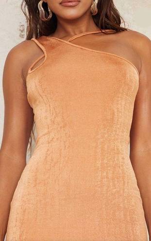 Pretty Little Thing Slinky Knit One Shoulder Strap Bodycon Dress Toffee Size 4